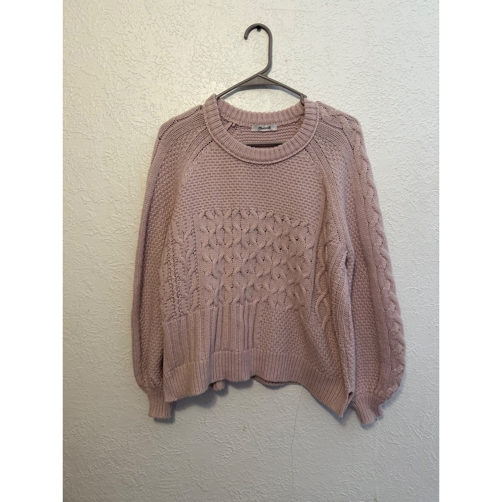 Madewell Pink Cable Knit Merino Wool Alpaca Blend Crewneck Sweater Medium